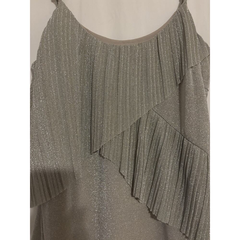 Adelyn Rae Dress Large Silver Midi Asymmetrical Ruffles Cocktail Formal - Picture 4 of 10